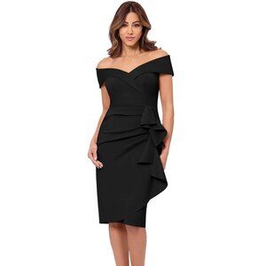 Xscape Black Off-Shoulder Midi Dress NWT